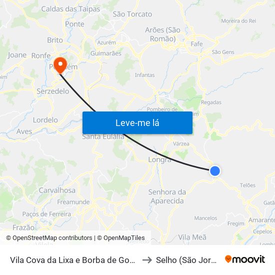 Vila Cova da Lixa e Borba de Godim to Selho (São Jorge) map