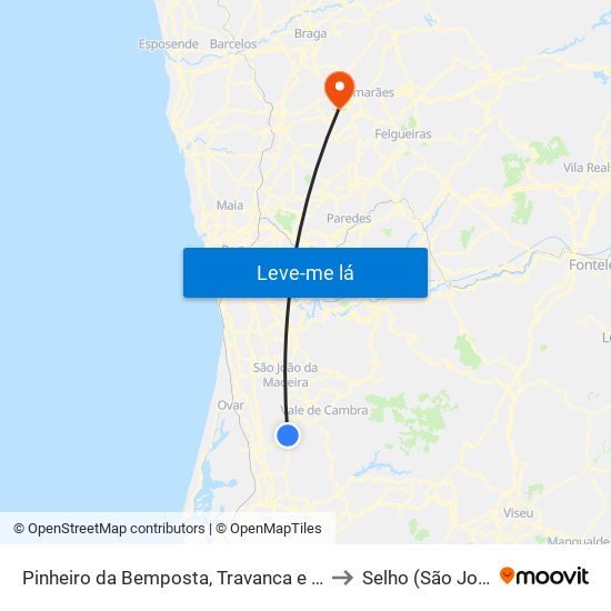 Pinheiro da Bemposta, Travanca e Palmaz to Selho (São Jorge) map