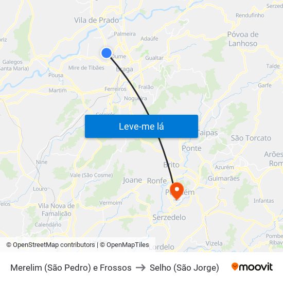 Merelim (São Pedro) e Frossos to Selho (São Jorge) map