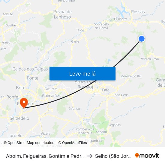 Aboim, Felgueiras, Gontim e Pedraído to Selho (São Jorge) map