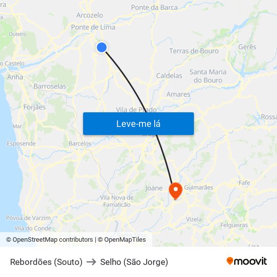 Rebordões (Souto) to Selho (São Jorge) map