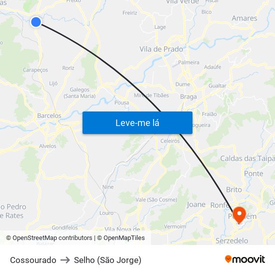 Cossourado to Selho (São Jorge) map
