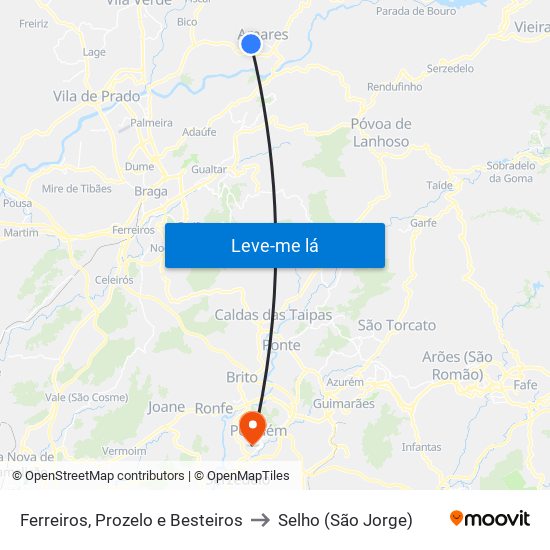 Ferreiros, Prozelo e Besteiros to Selho (São Jorge) map