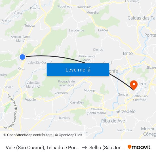 Vale (São Cosme), Telhado e Portela to Selho (São Jorge) map