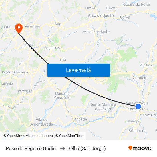 Peso da Régua e Godim to Selho (São Jorge) map