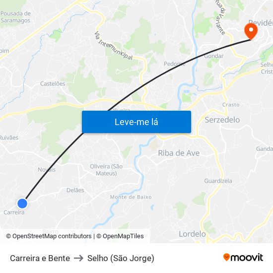 Carreira e Bente to Selho (São Jorge) map