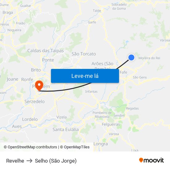 Revelhe to Selho (São Jorge) map