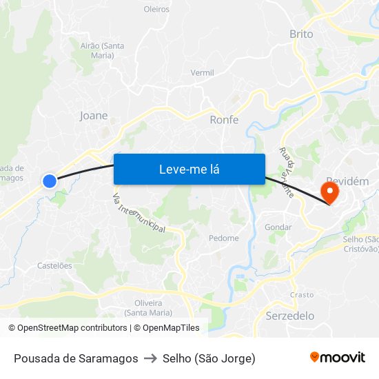Pousada de Saramagos to Selho (São Jorge) map
