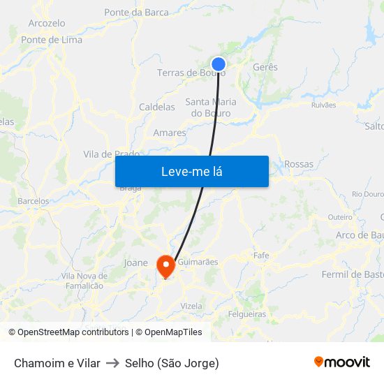 Chamoim e Vilar to Selho (São Jorge) map