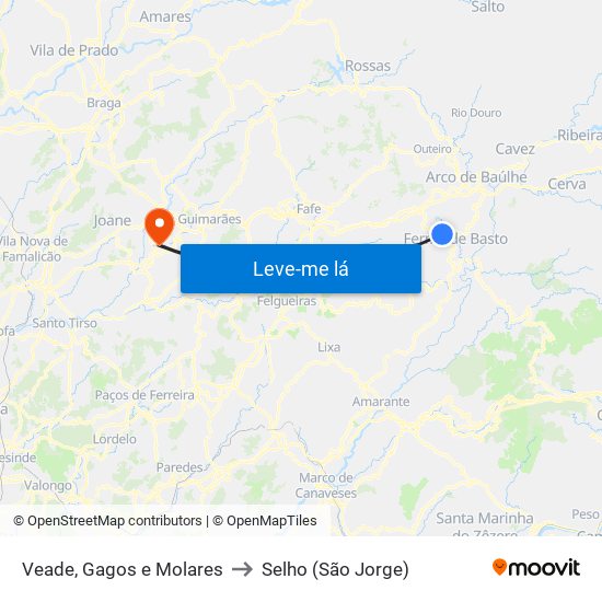 Veade, Gagos e Molares to Selho (São Jorge) map