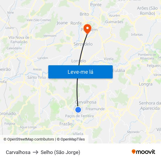 Carvalhosa to Selho (São Jorge) map