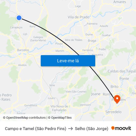 Campo e Tamel (São Pedro Fins) to Selho (São Jorge) map