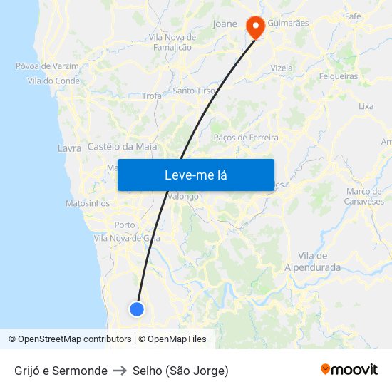 Grijó e Sermonde to Selho (São Jorge) map