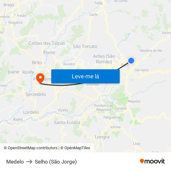Medelo to Selho (São Jorge) map