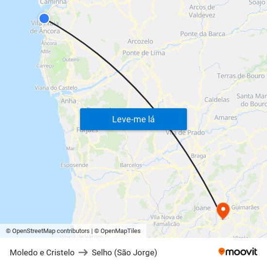 Moledo e Cristelo to Selho (São Jorge) map
