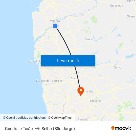 Gandra e Taião to Selho (São Jorge) map