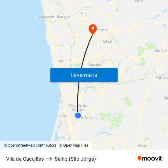 Vila de Cucujães to Selho (São Jorge) map