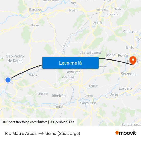 Rio Mau e Arcos to Selho (São Jorge) map