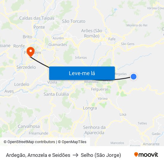 Ardegão, Arnozela e Seidões to Selho (São Jorge) map
