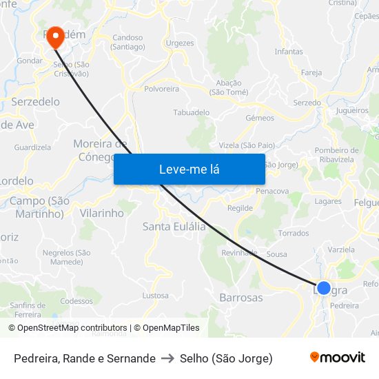 Pedreira, Rande e Sernande to Selho (São Jorge) map