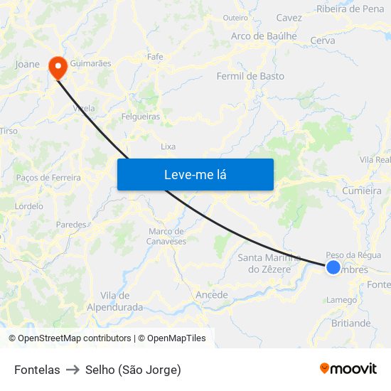 Fontelas to Selho (São Jorge) map