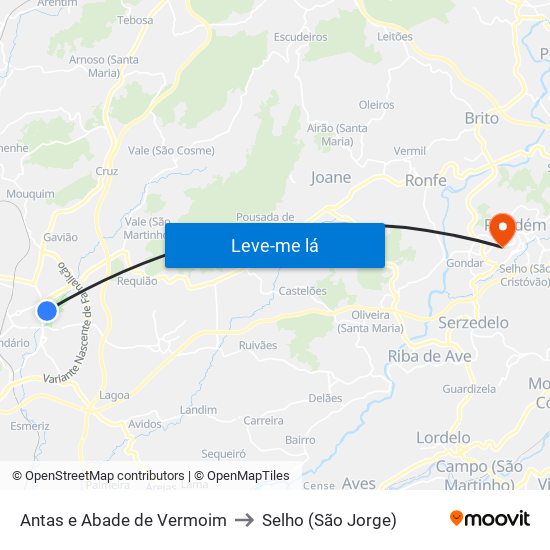 Antas e Abade de Vermoim to Selho (São Jorge) map