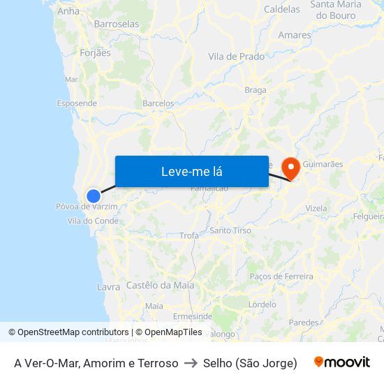 A Ver-O-Mar, Amorim e Terroso to Selho (São Jorge) map