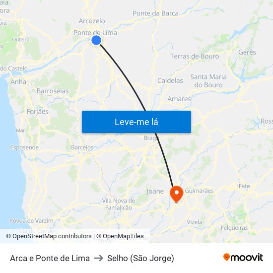 Arca e Ponte de Lima to Selho (São Jorge) map