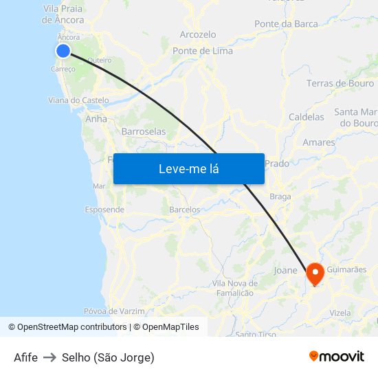 Afife to Selho (São Jorge) map