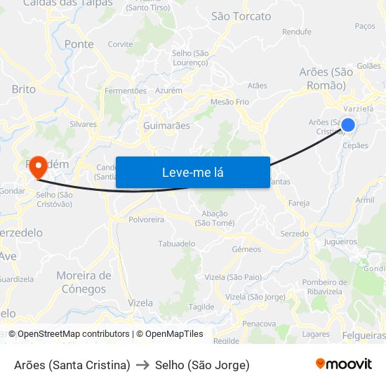 Arões (Santa Cristina) to Selho (São Jorge) map