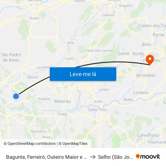 Bagunte, Ferreiró, Outeiro Maior e Parada to Selho (São Jorge) map