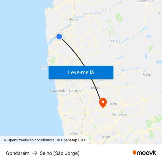 Gondarém to Selho (São Jorge) map