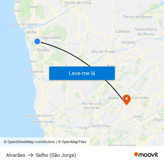 Alvarães to Selho (São Jorge) map