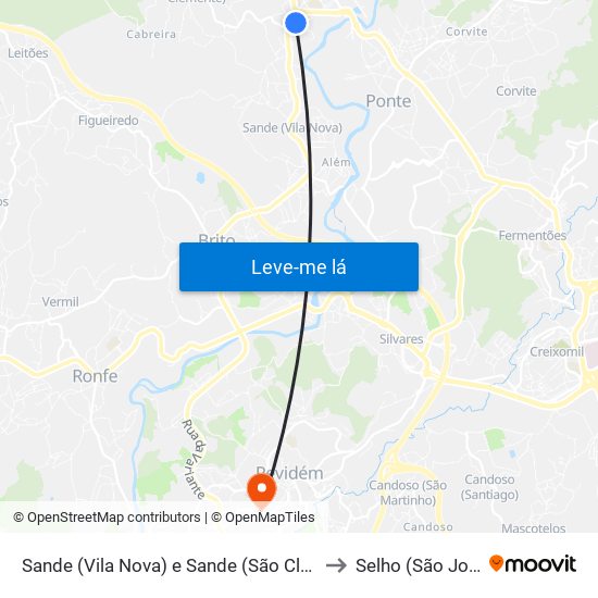 Sande (Vila Nova) e Sande (São Clemente) to Selho (São Jorge) map