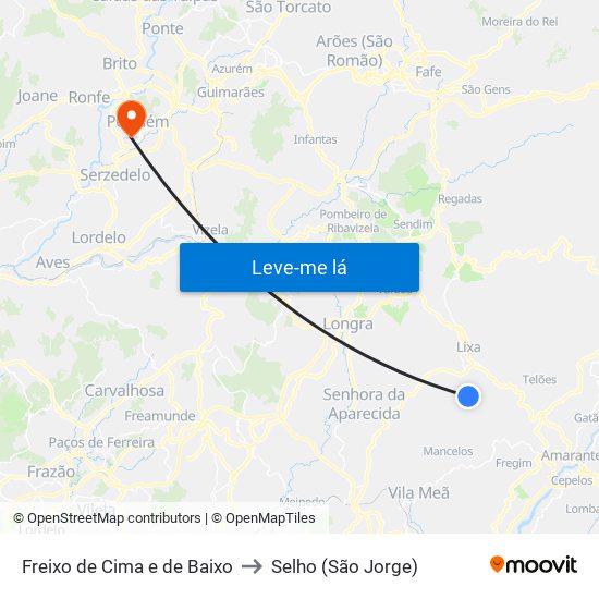 Freixo de Cima e de Baixo to Selho (São Jorge) map