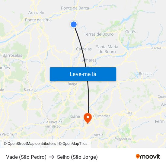 Vade (São Pedro) to Selho (São Jorge) map