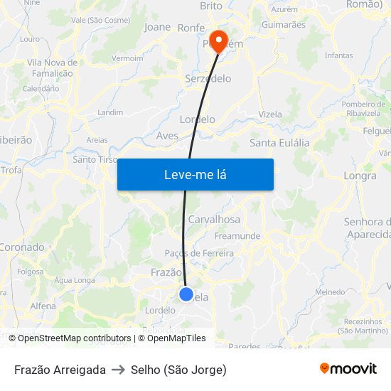 Frazão Arreigada to Selho (São Jorge) map