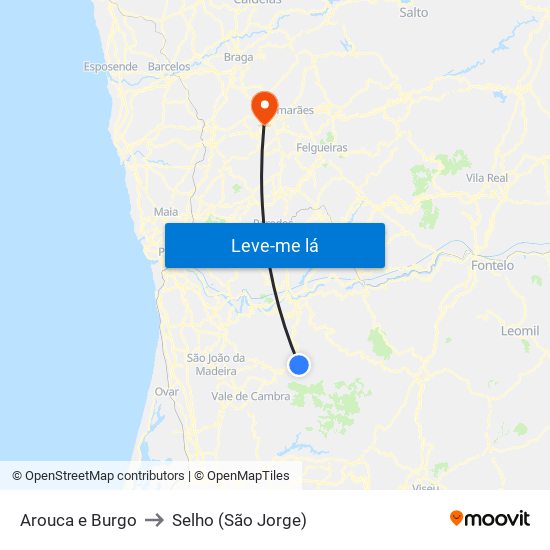 Arouca e Burgo to Selho (São Jorge) map