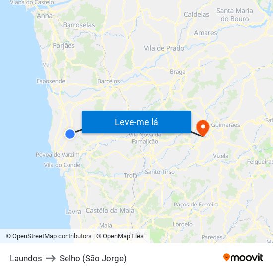 Laundos to Selho (São Jorge) map