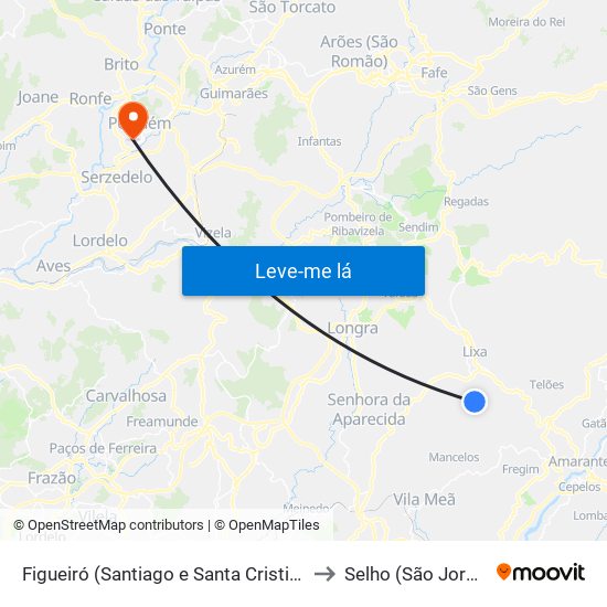 Figueiró (Santiago e Santa Cristina) to Selho (São Jorge) map