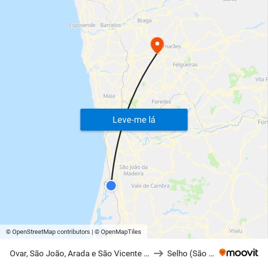 Ovar, São João, Arada e São Vicente de Pereira Jusã to Selho (São Jorge) map