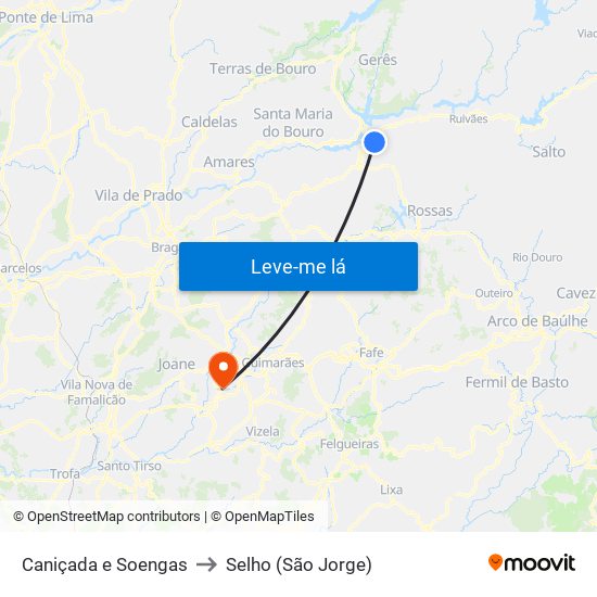 Caniçada e Soengas to Selho (São Jorge) map