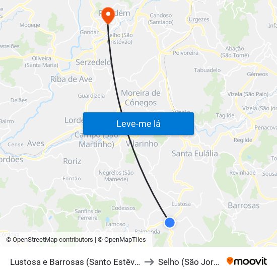 Lustosa e Barrosas (Santo Estêvão) to Selho (São Jorge) map