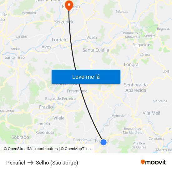 Penafiel to Selho (São Jorge) map