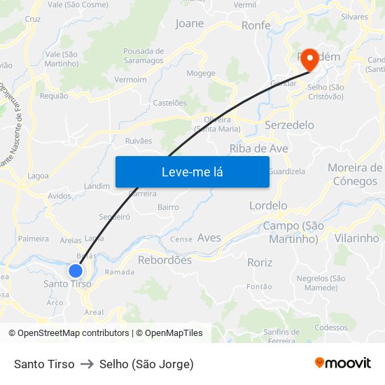 Santo Tirso to Selho (São Jorge) map