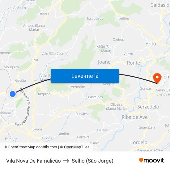 Vila Nova De Famalicão to Selho (São Jorge) map