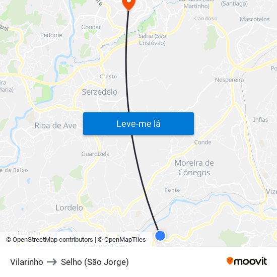 Vilarinho to Selho (São Jorge) map