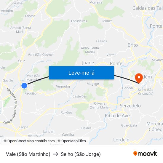 Vale (São Martinho) to Selho (São Jorge) map