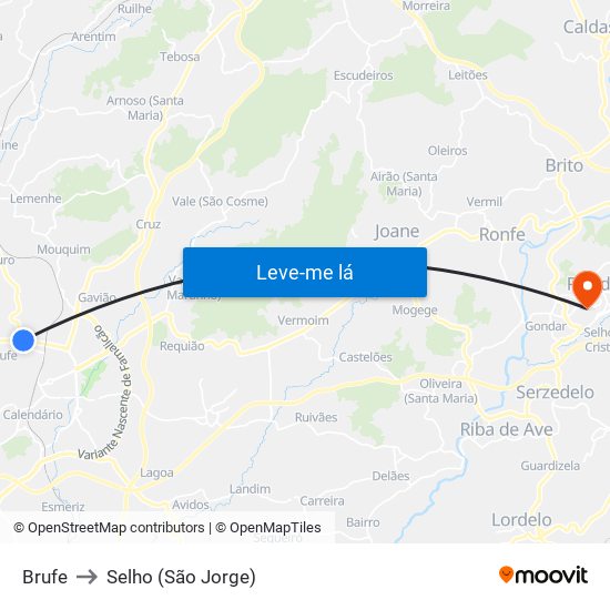Brufe to Selho (São Jorge) map