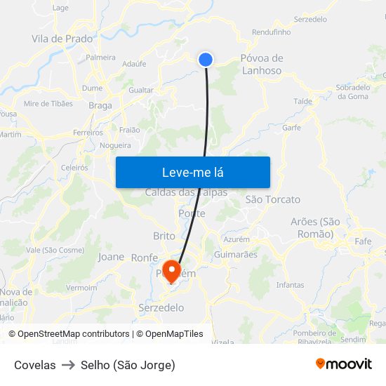Covelas to Selho (São Jorge) map